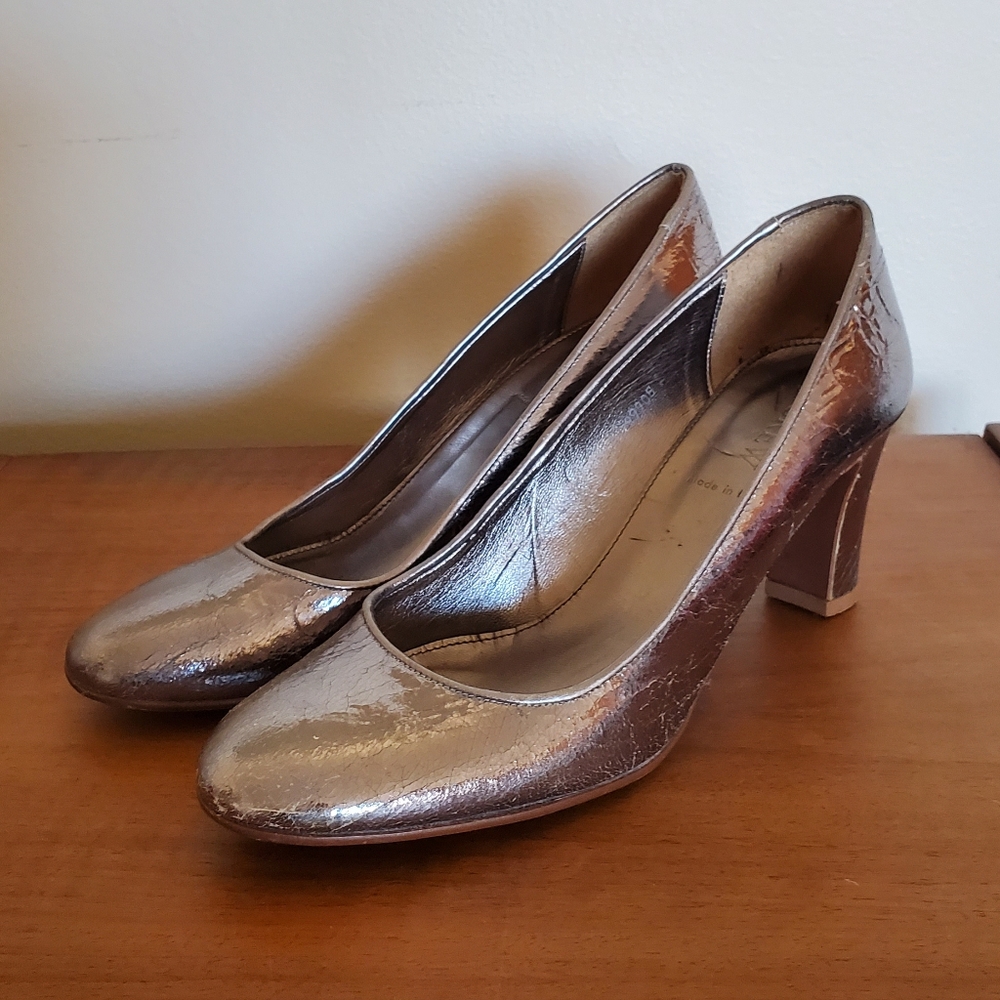 J. Crew Distressed Silver Heels